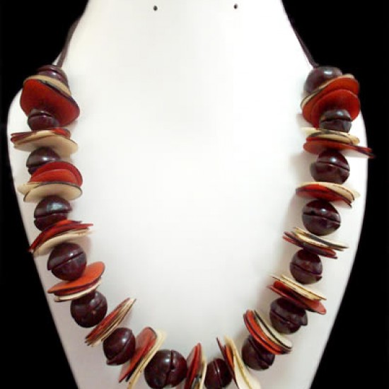 WHOLESALE TAGUA CHIPS NECKLACES WITH BOMBONA SEEDS 